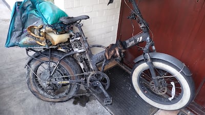 The burnt electric bike in Highgate, north London. PA