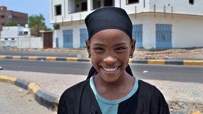 Shadha Salem,13, a student in Aden, waits for her school to open again. Mohammed Al Qalisi for The National