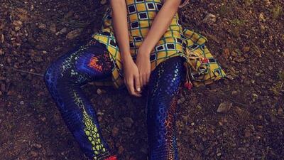 BOHEMIAN RHAPSODY: Dress, Dh1,335, Anupamaa at S*uce. Leggings, Dh1,300, McQ at Bloomingdale’s. Shoes, Dh7,890, Christian Louboutin. Necklace, Dh1,350, Appartement A Louer at Bloomingdale’s. Earrings, stylist’s own.