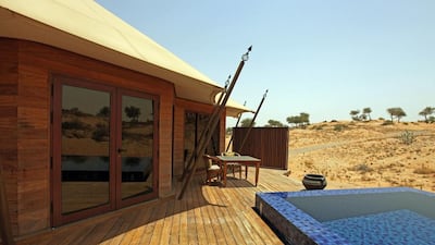 One of the Al Khaimah tented pool villa units at the Banyan Tree Al Wadi resort in Ras Al Khaimah. Banyan Tree Hotels and Resorts expects to enter Abu Dhabi in the next couple of years. Randi Sokoloff / The National