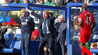 Queens Park Rangers manager Harry Redknapp, centre, reacts during their English Premier League soccer match against Liverpool at Loftus Road in London October 19, 2014. REUTERS/Eddie Keogh
