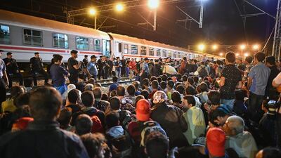 Migrants queue for buses to take them north despite moves by Slovenia and Hungary to hold them back in Tovarnik, Croatia. Thousands of migrants are trying backroads and tracks through villages to gain access to Slovenia and the European Union since Hungary fenced off its border with Serbia earlier this week. Jeff J Mitchell / Getty Images