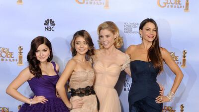 Ariel Winter, Sarah Hyland, Julie Bowen and Sofia Vergara, in Vera Wang, from 'Modern Family' at the 69th Golden Globe Awards held at the Beverly Hilton Hotel in Los Angeles, California, on January 15, 2012. EPA