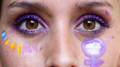 A demonstrator looks on during a rally to mark the International Women's Day in Buenos Aires, Argentina. Reuters