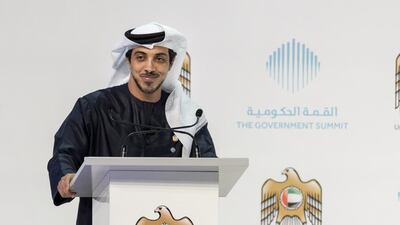 Sheikh Mansour bin Zayed, Deputy Prime Minister and Minister of Presidential Affairs, announced at the Government Summit a seven-point scheme to nurture science and innovation in the UAE’s education system. Reem Mohammed / The National