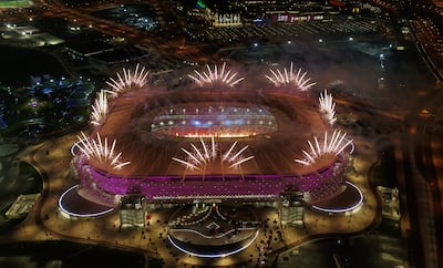 Ahmad bin Ali Stadium lights up during the opening ceremony of the Fifa World Cup 2022 venue. Getty Images