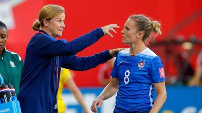 Coach Jill Ellis, left, of the United States talks with Amy Rodriguez in the second half against Sweden in the Fifa Women's World Cup at Winnipeg Stadium on June 12, 2015 in Winnipeg, Canada. Kevin C. Cox/Getty Images
