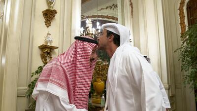 Sheikh Mansour bin Zayed, UAE Deputy Prime Minister and Minister of Presidential Affairs greets King Salman