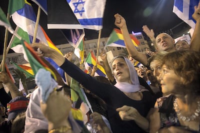 Tens of thousands of people take part in a protest in Tel Aviv on August 4, 2018, organised by the Druze community against Israel's nation-state law. Heidi Levine / Sipa