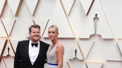 James Corden and Julia Carey arrive at the Oscars on Sunday, February 9, 2020, at the Dolby Theatre in Los Angeles. EPA
