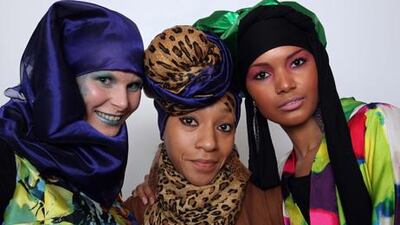 Nailah Lymus (centre) with two models at the launch of Underwraps in New York. Stephen Lock for The National