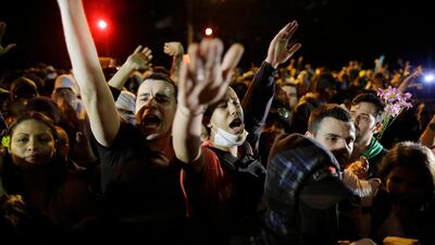 Demonstrators shout during a protest in Sao Paulo. AP Photo / Nelson Antoine