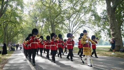 The band of the Grenadier Guards in Hyde Park, London ahead of a gun royal salute. PA