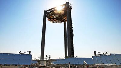 A solar tower will provide much of the energy for Masdar City in Abu Dhabi.