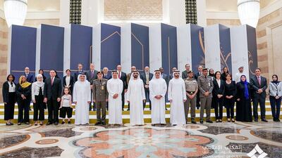 Residents receive permanent residency visas during a special ceremony in Abu Dhabi attended by Sheikh Mohammed bin Rashid, Prime Minister and Ruler of Dubai, Sheikh Hamdan bin Mohammed, Crown Prince of Dubai, Sheikh Saif bin Zayed, Deputy Prime Minister and Minister of Interior, and Sheikh Mansour bin Zayed, Deputy Prime Minister and Minister of Presidential Affairs. Courtesy Dubai Media Office