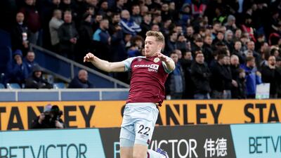 Burnley's Nathan Collins celebrates scoring his side's first goal at Turf Moor. PA