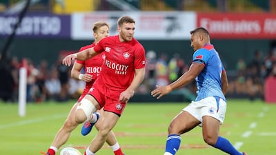 Isaac Kaay of Canada in the match against Samoa in the HSBC World Rugby Sevens Series on Thursday. Chris Whiteoak / The National