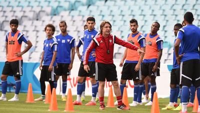 The UAE national football team take instruction during their training session ahead of the Asian Cup quarter-finals on Thursday. Photo Courtesy / UAE FA