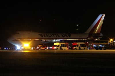 A chartered aircraft carrying American passengers evacuated from the MV Hondius arrives at Eppley Airfield in Omaha, Nebraska. Reuters