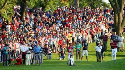 Jordan Spieth of the United States plays a shot on the 16th hole. Andrew Redington / Getty Images