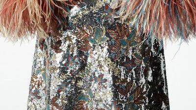 Sequins and beads are stitched onto a jacket, resembling the night sky, in an homage to David Bowie’s Starman. Courtesy Saint Laurent