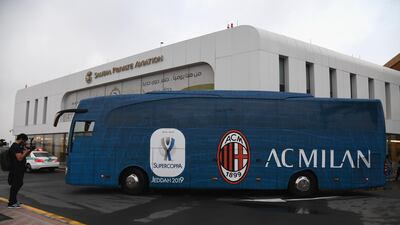 The AC Milan team arrive arrive at Jeddah King Abdulaziz International Airport, Saudi Arabia, on Sunday before the Italian Supercup final against Juventus on Wednesday. Getty Images