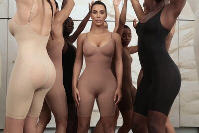 Kim Kardashian dressed in a bodysuit from her new clothing line called Kimono. Reuters