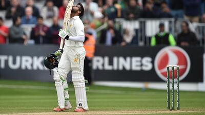 Imam-ul-Haq celebrates after helping Pakistan secure a five-wicket win over Ireland on Tuesday. Charles McQuillan / Getty Images