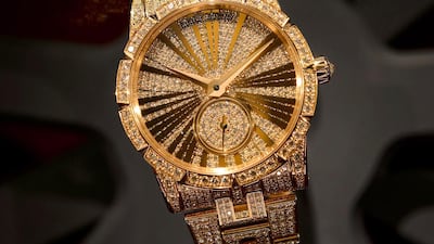 An Excalibur model wristwatch by Swiss watchmaker Roger Dubuis. Fabrice Coffrini / AFP