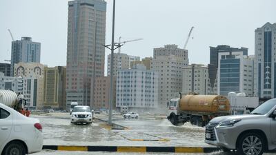 Waterlogged streets in Fujairah. Khushnum Bhandari / The National