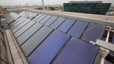 Solar panels on the rooftop of The Easy Hotel in Jebel Ali. Jaime Puebla / The National