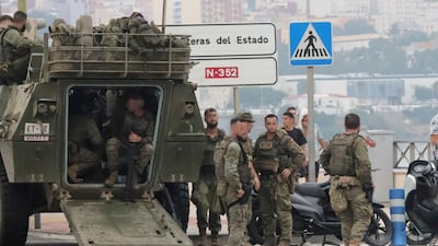 Spanish Army personnel are deployed at the Tarajal border crossing in Ceuta after violent clashes along the border perimeter. EPA