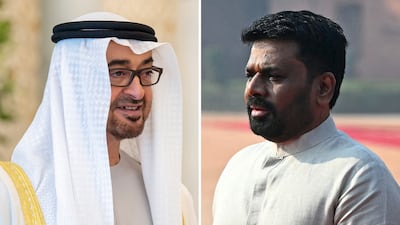 President Sheikh Mohammed and Anura Kumara Dissanayake, President of Sri Lanka. UAE Presidential Court / AFP