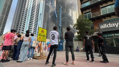 A fire at Tiger building in Dubai Marina. Greg Tanner / The National