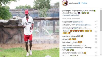 Paul Pogba gives the tortoise a head start. Courtesy Instgram / Paul Pogba