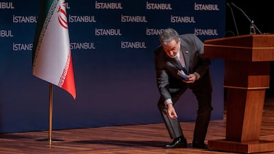 Iranian Foreign Minister Abbas Araghchi at a press conference in Istanbul. Reuters