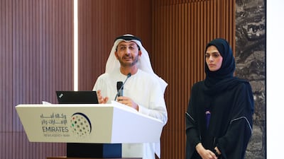 Abdullah Al Saleh, undersecretary of the Ministry of Economy and Samah AlHajeri, director of co-operatives and strategic reserve at the ministry, at a briefing on the new co-operative law in Abu Dhabi.