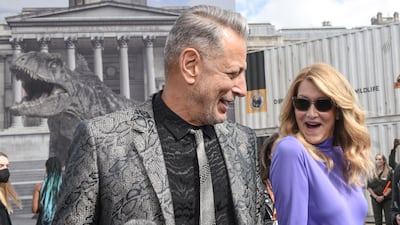 Jeff Goldblum and Laura Dern meet fans in Trafalgar Square, London, while promoting the film on May 2. Getty