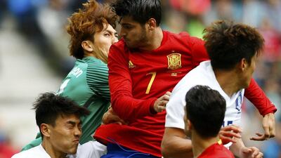 Spain’s Alvaro Morata scores a goal. Leonhard Foeger / Reuters