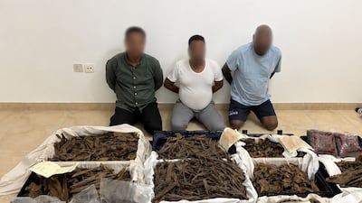 Three suspects arrested in connection with a Dh12 million oud theft. Photo: Dubai Police