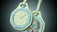 Lepine-style Royal Pop watch with a lime green dial and coated in Super-LumiNova, by Swatch x Audemars Piguet. Photo: Swatch
