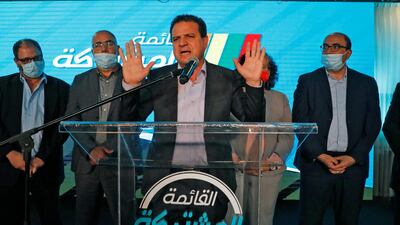 Ayman Odeh, leader of Israel's predominantly Arab Joint List and the Hadash party, addresses supporters from their campaign headquarters in the predominantly-Arab northern Israeli city of Shefa Amr. AFP