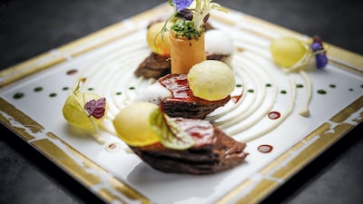 Black Angus steak with potatoes and aubergine at L’Atelier de Joel Robuchon. All photos courtesy L’Atelier de Joel Robuchon