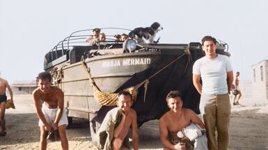US personnel in Sharjah during the Second World War with the ‘Sharja Mermaid’ – a six-wheel drive amphibious truck. Photo: John L Rato collection at the US Library of Congress