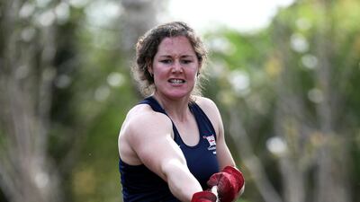 Melissa Wilson of the Great Britain Rowing Team trains in a forest near her house by doing a homemade circuits session in Gloucester, England. Getty