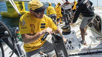 Azzam crew in action during practice ahed of the Newport in-port race. CJ Gunther / EPA