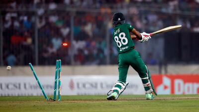 Bangladesh batter Afif Hossain is bowled out by England's Jofra Archer for two. Reuters