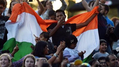 India fans at the opening ceremony ahead of the ICC 2015 Cricket World Cup at the Myer Music Bowl in Melbourne on February 12. Saeed Khan / AFP