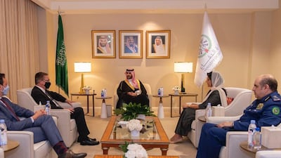 Prince Khalid bin Salman, Saudi Arabia's Vice Minister of Defence, meets Special US Envoy for the Horn of Africa Jeffrey Feltman.