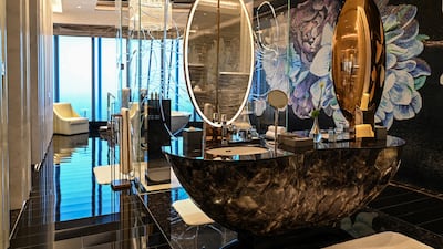 View of a bathroom in a suite at the J Hotel.